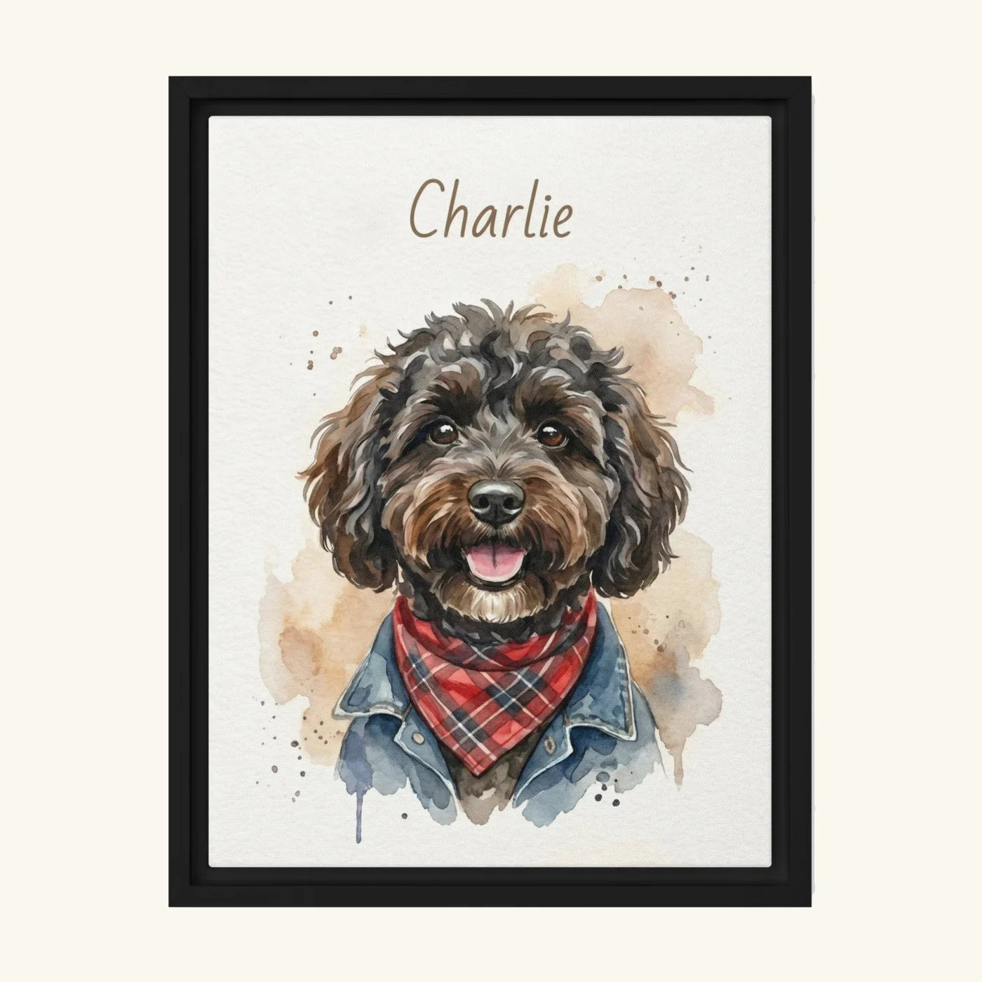 custom black frame watercolor pet canvas 