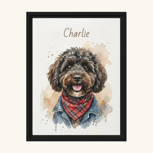 custom black frame watercolor pet canvas 