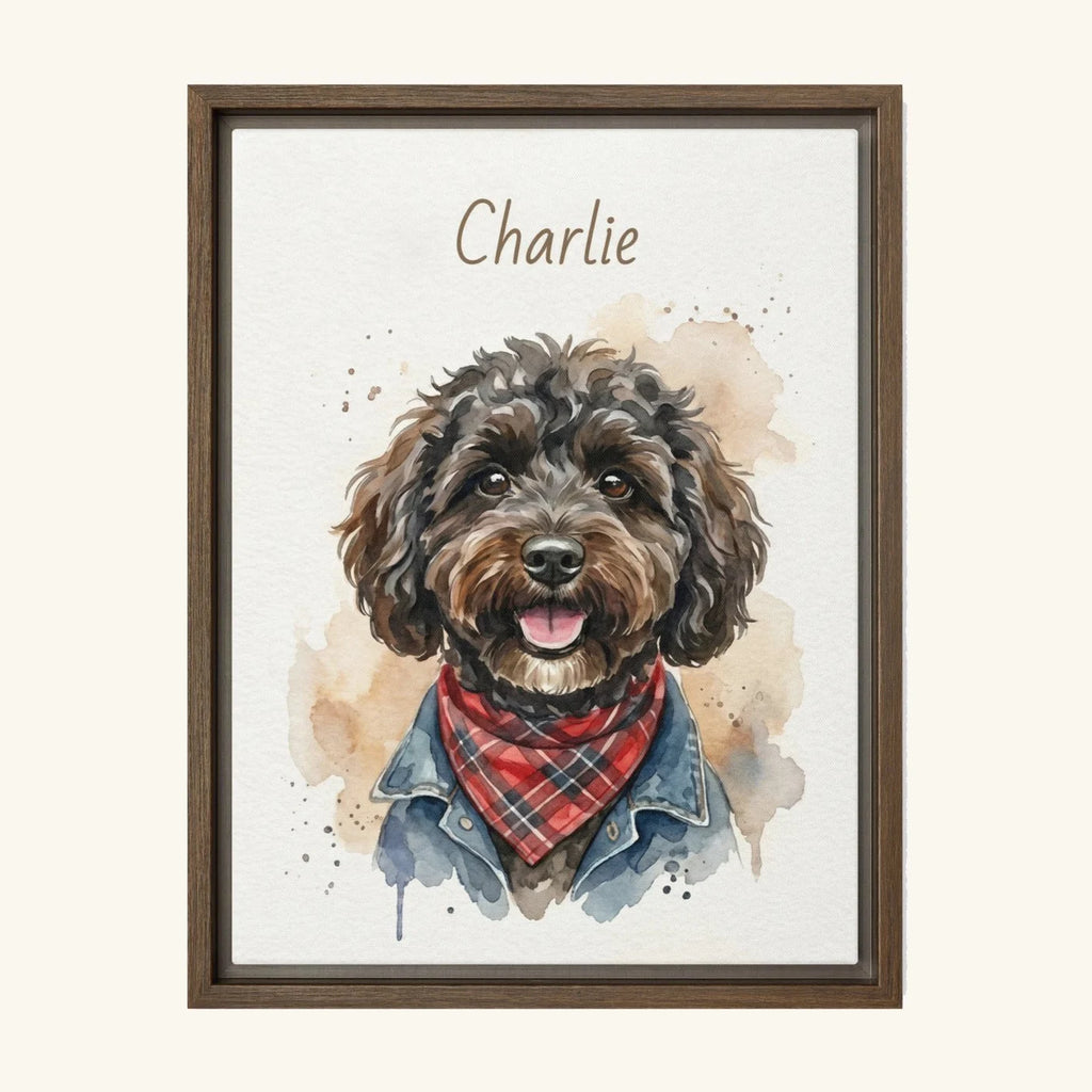 custom brown frame watercolor pet canvas 