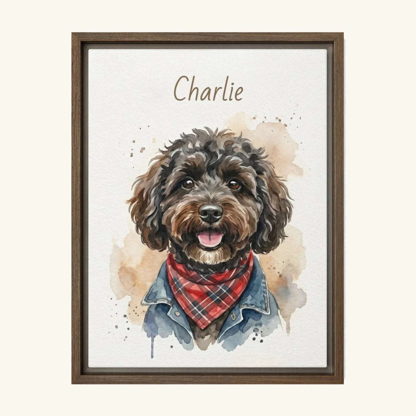 custom brown frame watercolor pet canvas 